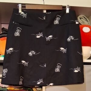 Black Mini Skirt with White Cat Print